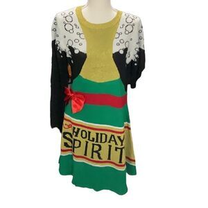 Love and Let Love Holiday Spirits Knit Dress Embellished Metallic Gold Green Lar